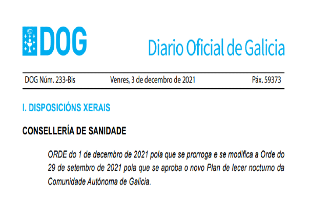 ORDE do 1 de decembro de 2021 pola que se prorroga e se modifica a Orde do 29 de setembro de 2021 pola que se aproba o novo Plan de lecer nocturno da Comunidade Autónoma de Galicia